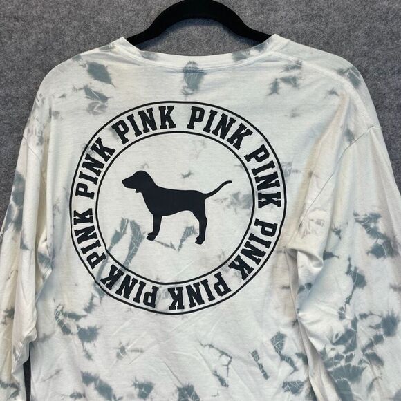 PINK VICTORIA'S SECRET Top Womens Small White Gray Tie Dye Long Sleeve Crew Neck - Picture 1 of 15